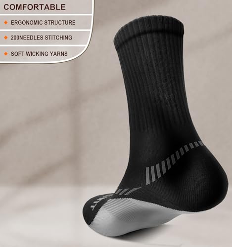 BULLIANT Men 8-10 Black Athletic Compression Crew Socks for Running & Gym - 6 Pack