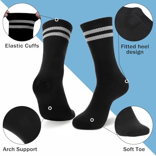 Striped Athletic Crew Socks - 6 Pairs, Size 9-12
