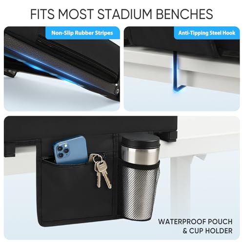 Stadium Seat Cushion with Back Support - Black, 3.2" Thick