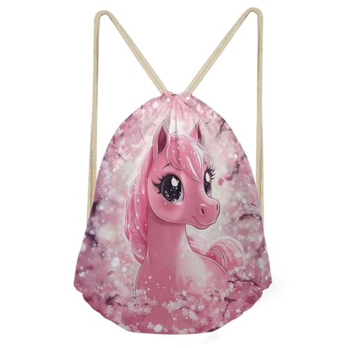 Cherry Blossom Horse Drawstring Backpack - Lightweight Cinch Sack