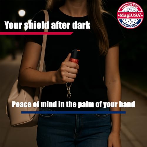 Bling MagiUSA Pepper Spray for Women & Stun Gun & Bracelet Self Defense Kit- 3in1 Keychain Tazer Painful 1.80 ?C Charge, LED Flashlight 150 Lumen,0.58oz OC pepperspray Portable Compact Crystal Tazr
