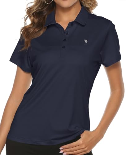 Women's Golf Polo Shirt - Short Sleeve, Quick Dry, Navy, Medium