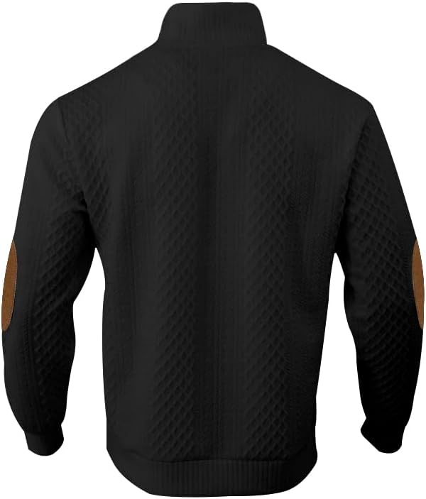 ZOCANIA Men's Sweatshirt - Block Striped Jacquard Design with Elbow Patches | Long Sleeve, Stand Collar