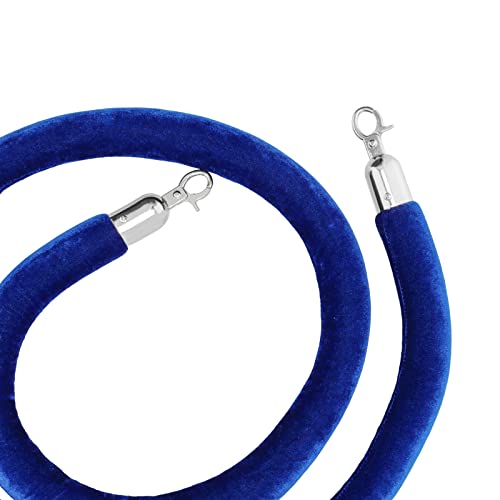 JAPCHET 4 Pack 6.5 Feet Velvet Rope, Blue Velvet Stanchion Rope with Silver Polished Hooks, Crowd Control Queue Line Barrier Rope Hanging Ropes for Hotels, Movie Theaters