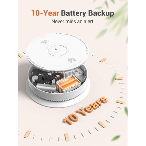 Jemay Smoke Alarm Detector, 10-Year Battery Fire Alarms Photoelectric Smoke Detectors with Voice Alert & Failure Warning, Easy Install Fire Detector for House, UL217-9th,1 Packs
