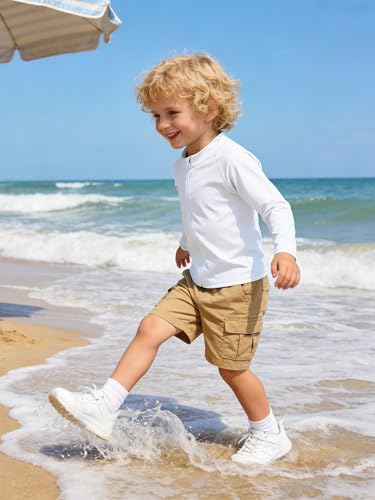 Baby Toddler Boys Long Sleeve Rash Guard Swim Shirt - White / 2T