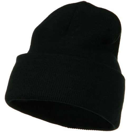 12-Inch Long Knitted Beanie - Double-Layered Acrylic - Black One Size