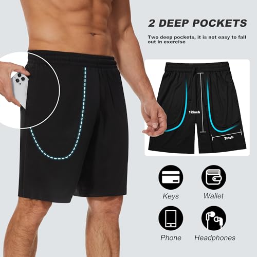 TVKSOM 7 Pack Men's Athletic Shorts - Black/Grey/Navy Running Basketball Gym (Large)