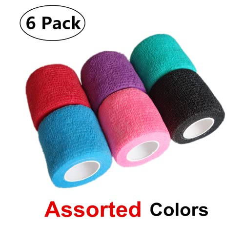 Cohesive Bandage Wrap - 6 Pack, 2 Inch, Self Adhesive, Multi Colors