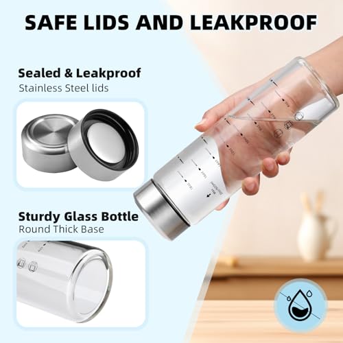 Chunmo 4 Pack 590ml Wide Mouth Glass Juice Bottles with Stainless Steel Lids - Leakproof, BPA Free, Reusable