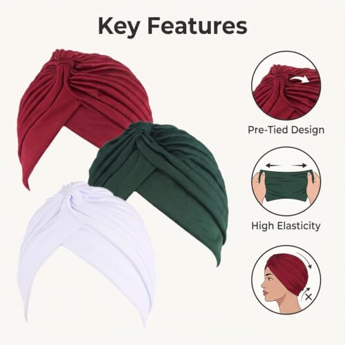 Chemo Cap Turban Headwear - Multi-Function Hair Loss Hat - Medium-Large White