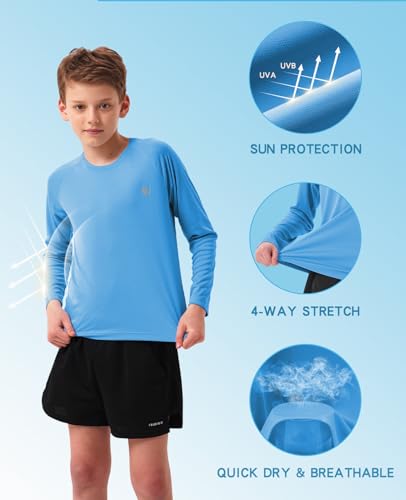 Kids Long Sleeve Rash Guard UPF 50 Sun Shirt - Medium Blue - Size Small