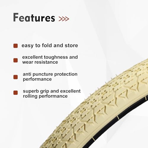 HUIOK 26x2.125 Bike Tires - Folding Beach Cruiser Replacement with Tubes & Levers, Cream