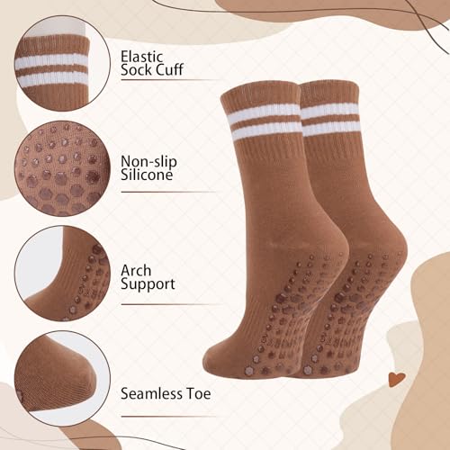 6 Pack Striped Pilates Grip Socks for Women - Non-Slip Yoga Socks Size 7.5-11