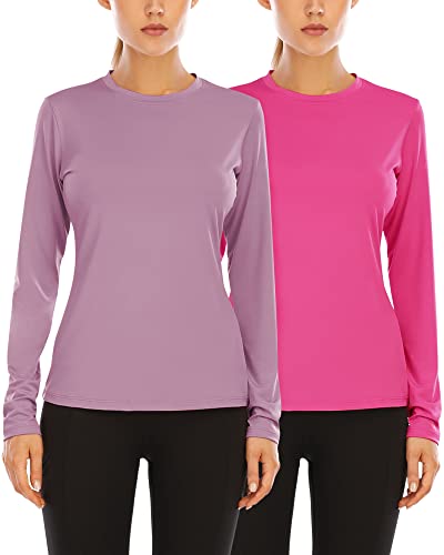 Women's UPF 50+ Sun Protection Long Sleeve Rash Guard 2 Pack - Pink & Lilac
