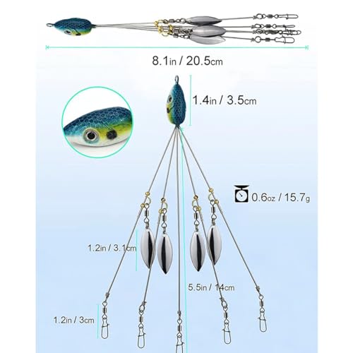Multi-Arm Umbrella Rig Kit for Bass & Striper Fishing - Blue