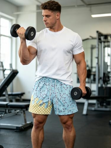 Rccdsew Men’s Ice Cream Mesh Graphic Quick-Dry Gym Shorts, Medium, Blue