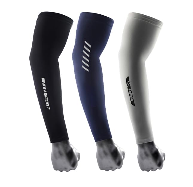 3 Pairs Compression Sun Protection Arm Sleeves - Black/Navy/Light Gray