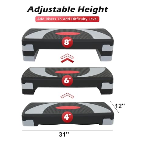 Aerobic Step Platform - 31-Inch Adjustable Workout Stepper - Black-Grey