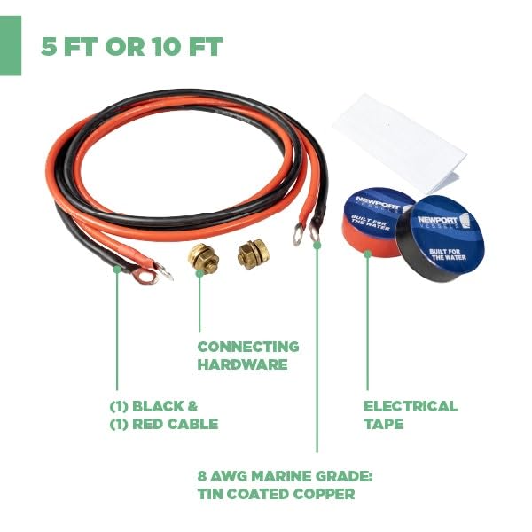 Newport 10ft Trolling Motor Battery Cable Extension Kit – 8AWG Marine Wire, Connectors & Heat Shrink