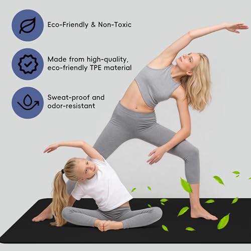 Extra Wide Yoga Mat 72" x 32" - 6mm Non-Slip TPE - Black