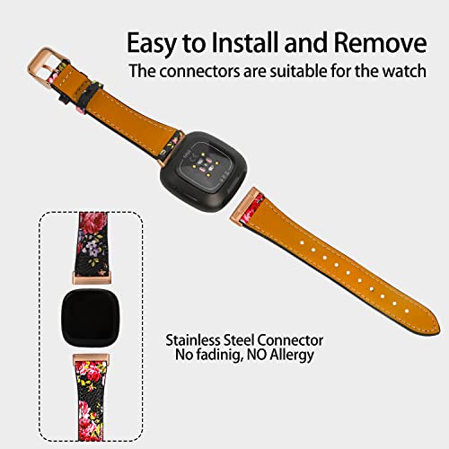 Floral Leather Replacement Bands for Fitbit Sense 2/Versa 4/Versa 3, Stylish Strap for Women & Men