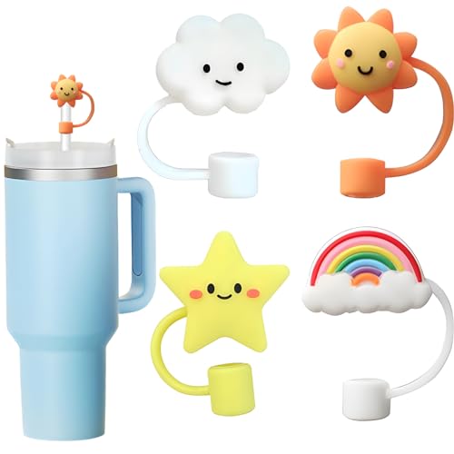 Reusable Silicone Straw Topper Covers - 10mm Dust-Proof Sky Set, 4 Pack