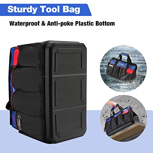 WORKPRO Tool Bag, 18 Inch Tool Bag with Waterproof Molded Base, Open Top Tool Organizer Bag with 20 Pockets, Adjustable Shoulder Strap