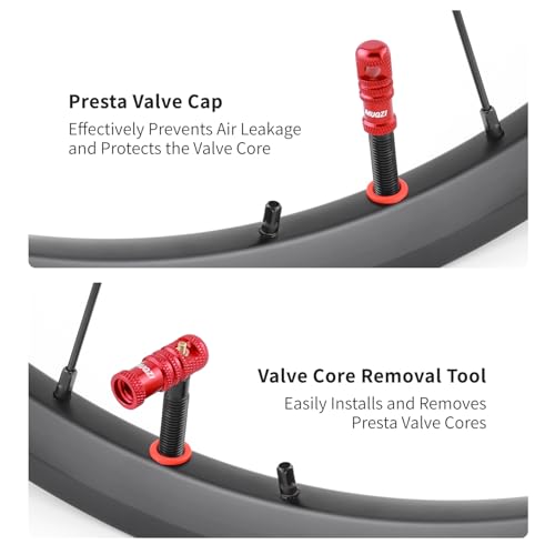 Presta Valve Stem Caps with Core Remover Tool - Red