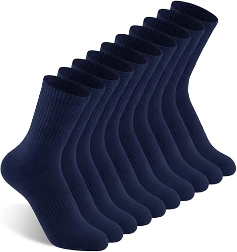 Irisbear Cushion Crew Socks for Women - 5 Pairs Navy Blue Cotton Athletic Socks