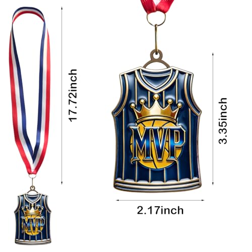 Basketball MVP Medal with Red White Blue Ribbon - Award Trophy