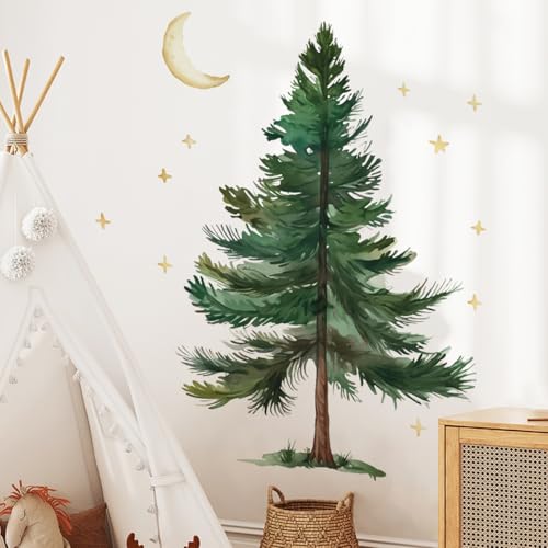 Runtoo Pine Tree Wall Art Decal Peel and Stick Christmas Woodland Mountain Tree Wall Stickers for Nursery Bedroom Living Room Wall Decor