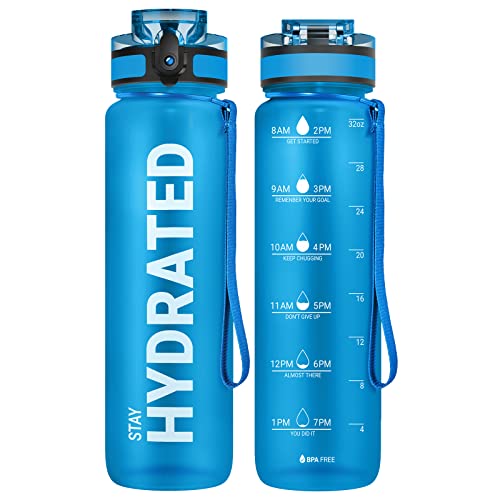 Sahara Sailor 32oz (1L) Water Bottle with Time Marker, Tritan Leakproof Sports Flask - Blue Soda Variant