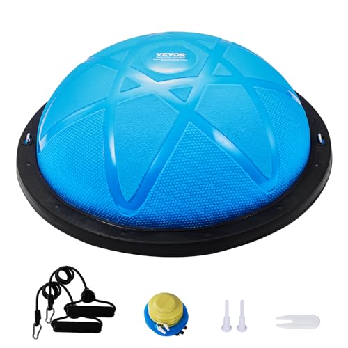 Half Exercise Ball Trainer - 23 Inch Particle Blue with Resistance Bands