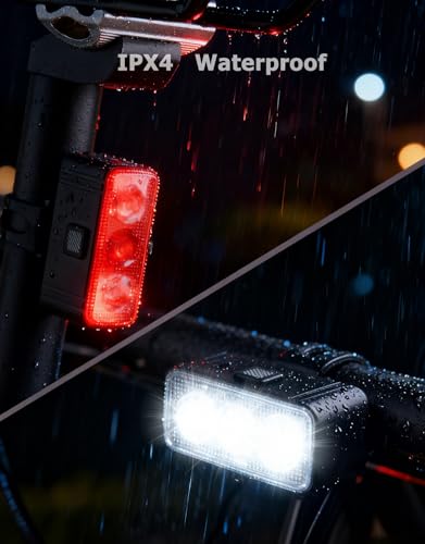 RUTVEING Rechargeable LED Bike Light Kit - 2 Front Headlights & 2 Rear Taillights, Waterproof, 5-7 Mode Cycling Safety Set