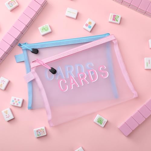 Pink & Blue Mahjong Card Clutch Holder Pouch 9.45 x 6.89 Inches, Protective Case with Zipper, Ideal for Game Night & Gift