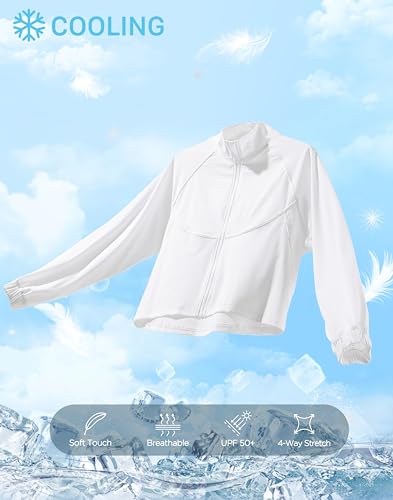 Women's Lightweight Athletic Jacket - UPF 50+, Cropped, White, Small
