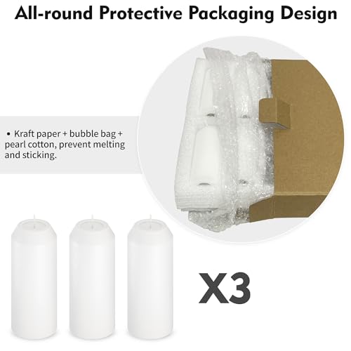 Emergency Candles - 15H Unscented White Pillar - 3 Pack with Notch-Head