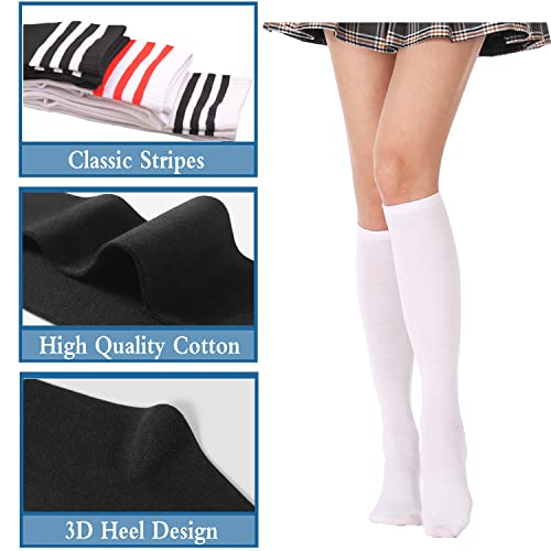 Women's Casual Knee High Socks - Striped Athletic Tube Socks - White