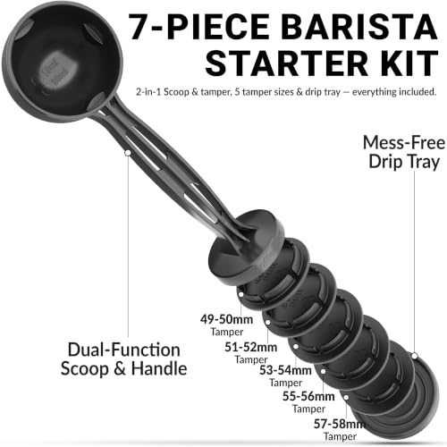 Universal Espresso Tamper Kit with 5 Sizes, Scoop & Drip Tray