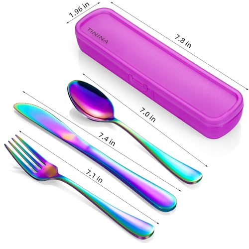 4-Piece Stainless Steel Travel Utensil Set with Case - Rainbow
