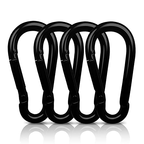 AUTMATCH 3" Carabiner Clips Heavy Duty M8 5/16" Silver & Black Pack of 4