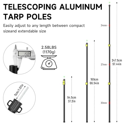 SANLIKE Telescopic Tarp Poles 37-97in Adjustable Canopy 2-Pack