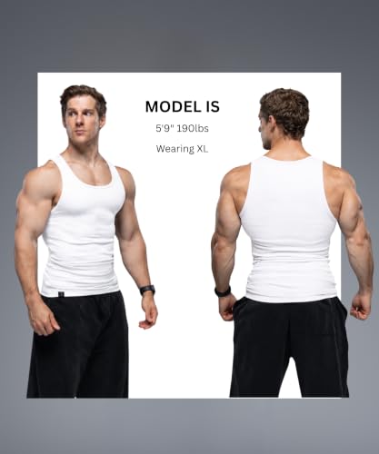 Ekkovision Men's Cotton Spandex Tank Top – Regular Fit, Ribbed White (Medium)