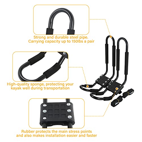 Kayak Roof Rack J-Bar Carrier - 2 Pairs Heavy Duty for 2 Kayaks