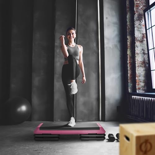 Aerobic Step Platform with Adjustable Height & 4 Risers - Pink
