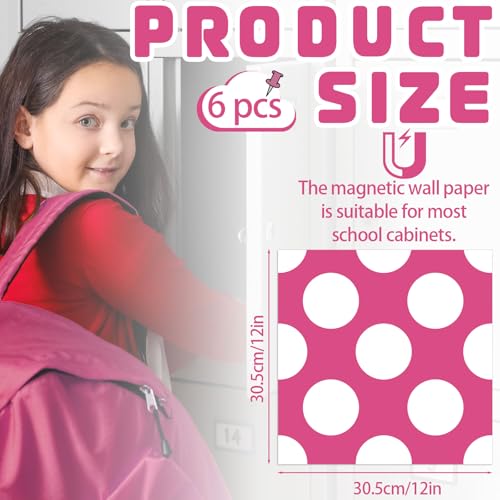 6 Pcs Pink Polka Dot Locker Magnetic Wallpaper 12" x 12" Locker Accessories Wall Magnetic Sticker for School Supplies Locker Accessories School Locker Decorations for Girls Back to School Stuff Gift