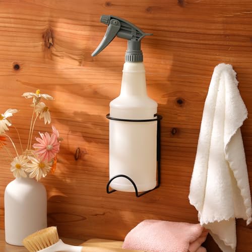 4 Pcs Spray Bottle Holder Wall Mount Heavy Duty Spray Bottle Rack Stainless Steel Storage Rack Garage Can Organizer Craft with Hardware (Black)