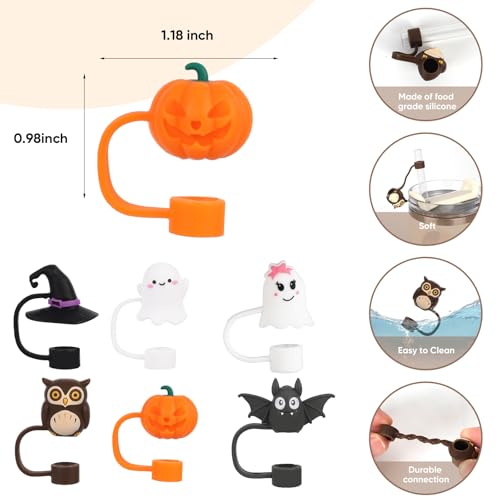 6Pcs Halloween Straw Covers for Stanley Cups - Dust Proof Toppers