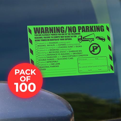 100 Pack Hard to Remove No Parking Stickers - 5x8 Warning Labels